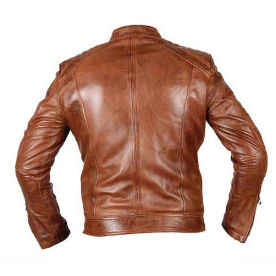 Cafe Racer 2 Biker Tan Brown Leather Jacket